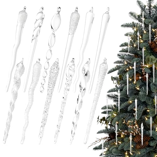 Glass Icicle Christmas Ornaments 12 pcs Winter Twisted Glass Hang...