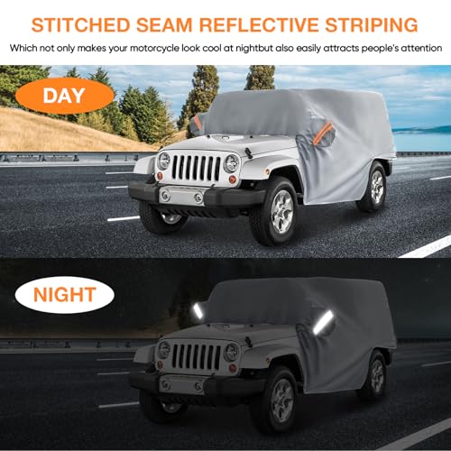 Image of NEVERLAND Cab Cover for 2007-2026 Jeep Wrangler JK JKU JL JLU 4 Door, Waterproof Half Car Cover Oxford with Reflective Strip, Sun Snowproof Cab Car Cover for Convenient Zipper for Trunk