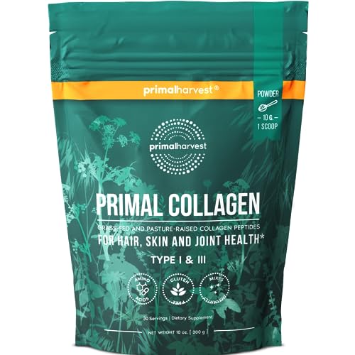Primal Harvest Collagen Powder for Women or Men Primal Collagen Peptides Powder Type I & III, 10 Oz Collagen Protein Powder for Hair, Skin, Nails (Single, Original)