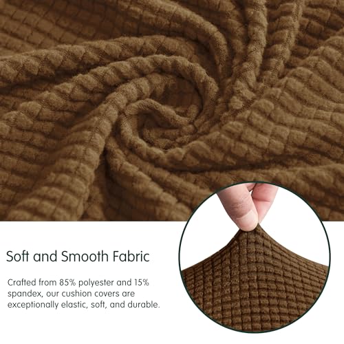 Image of CHUN YI Stretch Couch Cushion Cover, Fitted Loveseat Sofa Chair Seat Slipcover Furniture Protector, Checks Spandex Jacquard Fabric(3,Coffee), 3