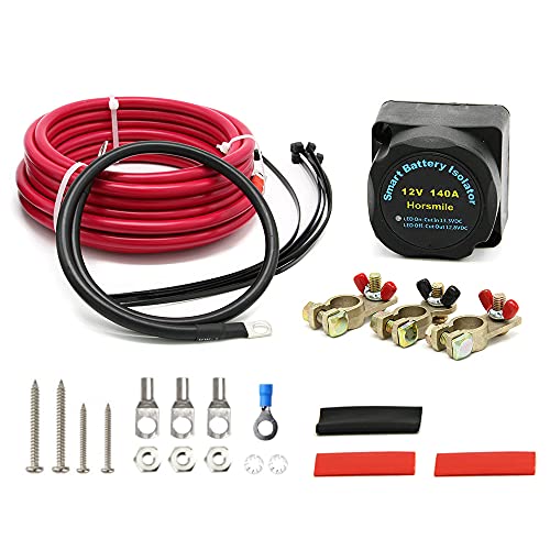 Dual Battery Isolator Kit - 12 Volt 140 Amp Voltage Sensitive Relay - Complete VSR Double Battery Automatic Charger - Fits Trucks, SUV, ATV, UTV Boats and more - Safe, Water and Vibration Resistant