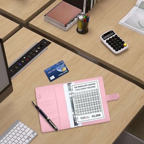 Feliciay 100 Briefumschläge, Sparbuch mit Geldumschlägen, lustige Budget-Herausforderungen für Geld, einfacher Geldordner, Organizer für Paare, Büros, Zuhause, Schule (Rosa)