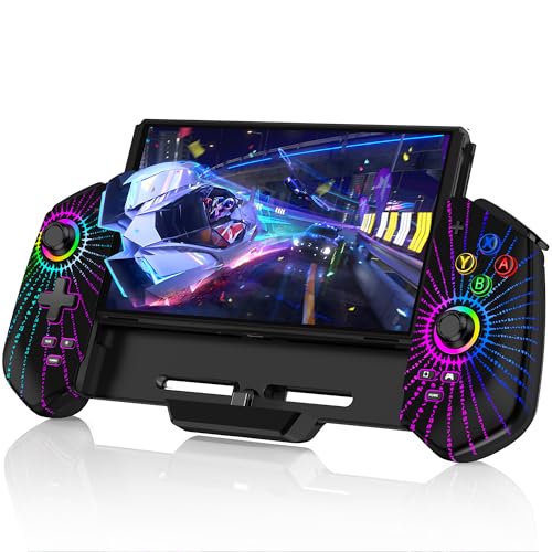 HELLCOOL Efecto Hall Mando Pro para Nintendo Switch/OLED,Reemplazo de Mando Joypad de Una Pieza para Switch Pro,Controller con Turbo/Programable/6-Ejes/Vibración/RGB/4 Ranuras para Tarjetas