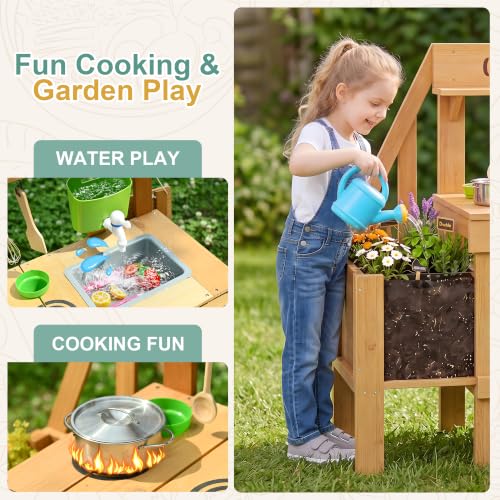 Image of PETKABOO Wooden Mud Kitchen for Kids Outdoor, Water Play Kitchen Set