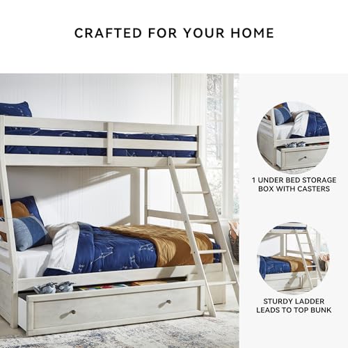 Image of Signature Design by Ashley Twin Over Full Bunk Bed with Storage, White | Antique white finish, Under bed storage, Hardwood solids, birch veneer and MDF substrate, Youth bedrooms, Robbinsdale