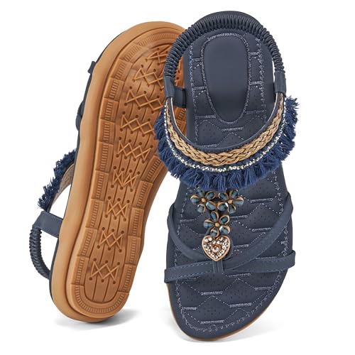 Image of Aomigoct Womens Sandals Comfortable Dressy: Summer Casual Flat Sandal for Walking - 2026 Cute Bohemian Shoes Elastic Ankle Strap