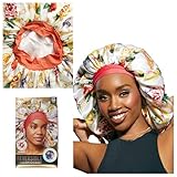 KISS COLORS & CARE Reversible Hair Bonnet Super Jumbo - Floral Design, Luxurious Satin & Breathable Material for Hair Protection from Dryness, Friction & Split Ends Overnight - for All Hair Types