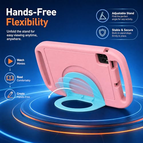 Image of 10 inch Kids Tablet, Android 15 Tablet for Kid, 12GB RAM, 64GB ROM 1TF Card Expandable for Toddler Children,Tablets with Case, Parental Control, 6000mAh, WiFi, BT5.0, Dual Camera (Pink)