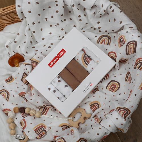 Image of GLLQUEN BABY Receiving Blanket Boy Cotton Muslin Swaddle Blankets Girl Newborn Squares Breathable & Soft Thin Baby Blankets Cloths Double Absorbent Infant Swaddling Wrap - 6 Pack (Rainbow)