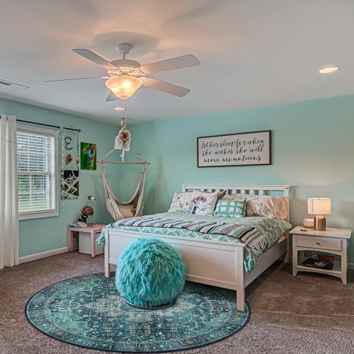 Moynesa Ultra-Thin Washable Round Rug - 6ft Teal Large Living Room Circle Area Rugs, Vintage Dining Room Mat Stain Resistant Nursery Carpet for Bedroom Mudroom Kitchen Apartment Home Office