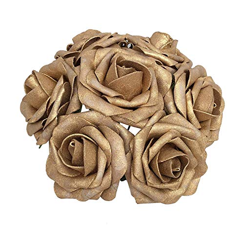Breeze Talk Artificial Flowers Blush Roses 25pcs Realistic Fake Roses w/Stem for DIY
