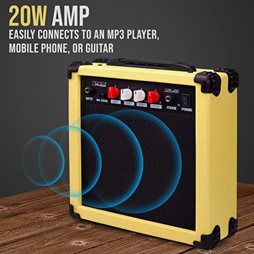 Image of LyxPro 39 inch Electric Guitar Kit Bundle with 20w Amplifier, All Accessories, Digital Clip On Tuner, Six Strings, Two Picks, Tremolo Bar, Shoulder Strap, Case Bag Starter kit Full Size - Retro Yellow