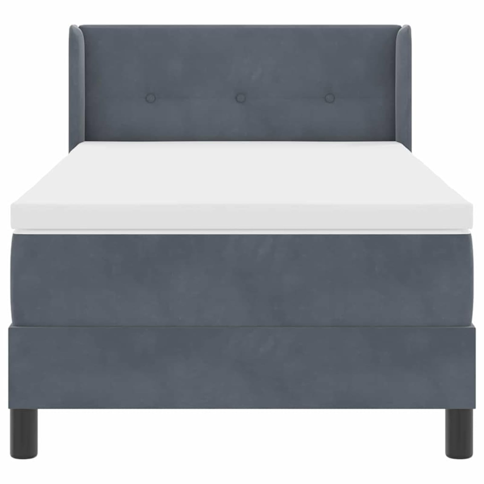 Łóżko kontynentalne z materacem 200 x 90 cm, ciemnoszare, średnio twarde, materac z pianki kieszeniowej, regulowany zagłówek, oddychający, do łóżka pojedynczego, w zestawie stelaż i zagłówek
