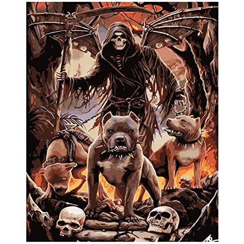 ASHGNV Malen nach Zahlen DIY Zauberer und Totenkopfhund Figur Leinwand Hochzeitsdekoration Kunstbild Geschenk Cover