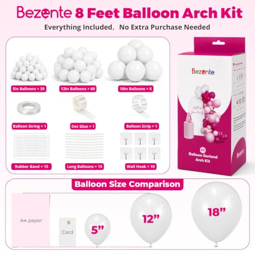 Image of Bezente 8FT White Balloon Garland Arch Kit for Backdrop & Wall 103 Pcs | White Latex Balloons Different Sizes 18 12 5 Inch for Party Baby Shower Birthday Wedding Bridal Shower Decorations
