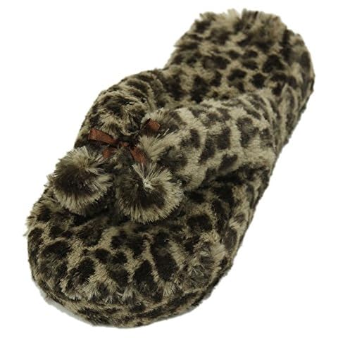 Home Slipper Anti-Slip Indoor House Flip Flop Slippers, Womens Flurry Plush Anti-Slip Slip-On Thong Shoes,Brown Leopard Fringes US 7/8 Cover