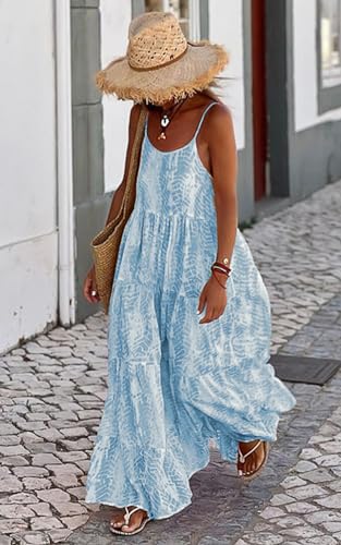 Image of PRETTYGARDEN Women Summer Dresses 2026 Spaghetti Strap Scoop Neck Floral Maxi Dress Flowy Boho Long Sundress with Pockets