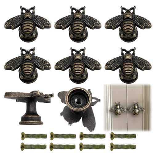 Image of DISRIC 8PCS Vintage Bee-Themed Cupboard Handles,Drawer Knobs & Handles,Cabinet Knob,Kitchen Cupboard Knobs,Cupboard Handles,Decorative Door Knob,Easy Installation and Use