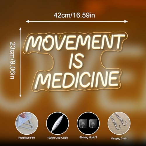 Image of Movement Is Medicine Neon Sign Gym Light Up Home Fitness Club LED Exercise Neon Signs for Wall Decor in Sports Room Party Bar LED Warm White Letters Sign in Home Gym Decor Art Gifts for Adult