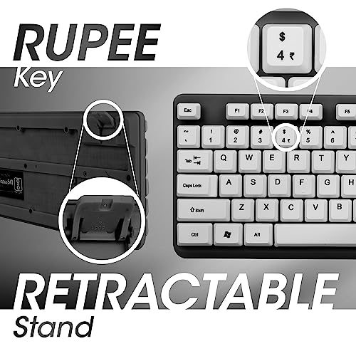Image of Zebronics JUDWAA 541 USB Keyboard and Mouse Combo for Computers & Laptops with 1200 DPI, 1.3 Meter Cable, Retractable Stand, Comfortable Usage, Silent Typing and Matte Finish (Black + White)