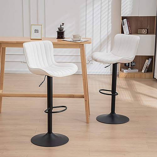 Kidol & Shellder Bar Stools Set Of 2 White High Back Barstools Counter Stools Adjustable Swivel Bar Chairs,3-Minute Quick Assembly,1-Year Warranty #TOP15