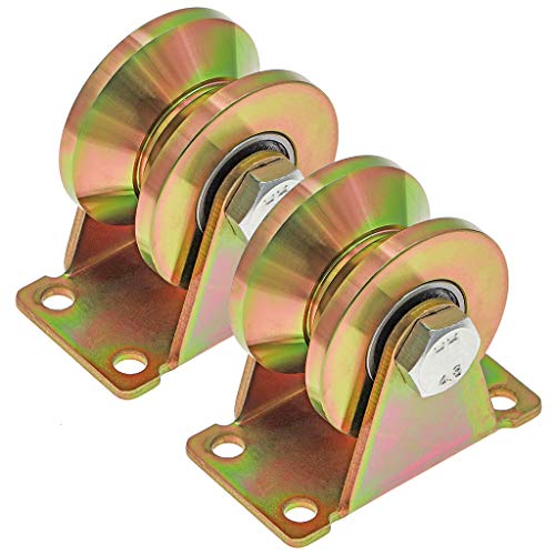 Skelang 2 Pcs Roue gorge V, roues pour portail coulissant 50mm, roues en acier avec rainure en V, pour portail coulissant, porte d'usine, porte d'allée,...