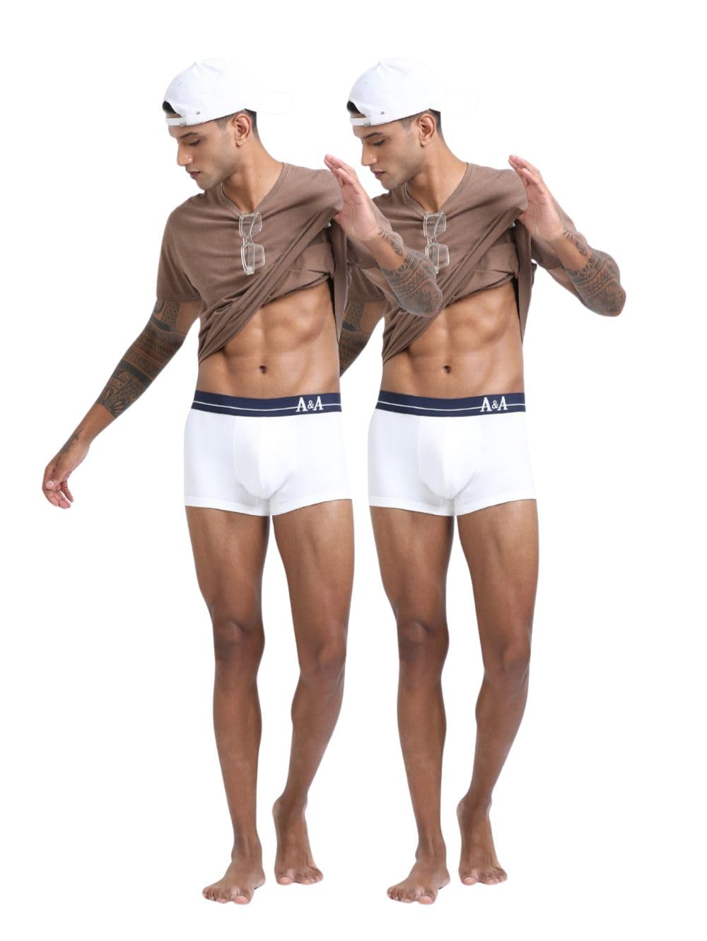 White and White Organic Cotton Super Stretch Trunk with Outer Elastic Short Length Waistband - Pack of 2-image-26