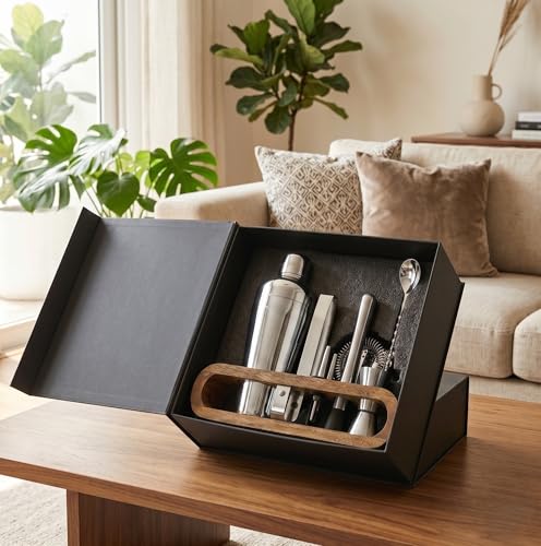 Image of Car-O-Bar Bar kit | Bar Set for Home - Bartender Kit :Cocktail Shaker, Bar Spoon, Jigger, Muddler, Strainer, Wine & Beer Bottle Opener, 2 Pour Spouts, Tong (with Stand)