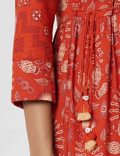Image of BIBA Cotton Printed Flared Casual Dress