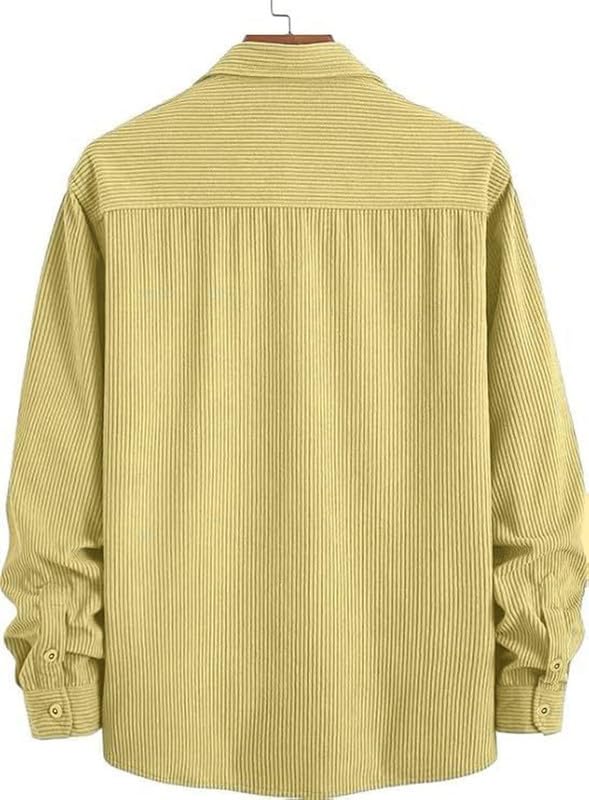 Image of DEELMO Men's Full Sleeve Corduroy Shirt | Stylish Textured Casual Button-Down Shacket for Autumn Winter | Dual Pocket Front Design | Ideal for Layering and Daily Outfits