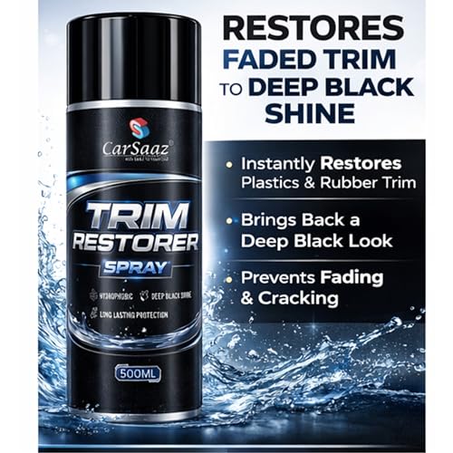 Image of CAR SAAZ Trim Restorer Spray 500ml | Plastic & Rubber Restorer for Car, Bike | Revives Faded Exterior & Interior Parts | Deep Shine, UV Protection & Long Lasting Finish