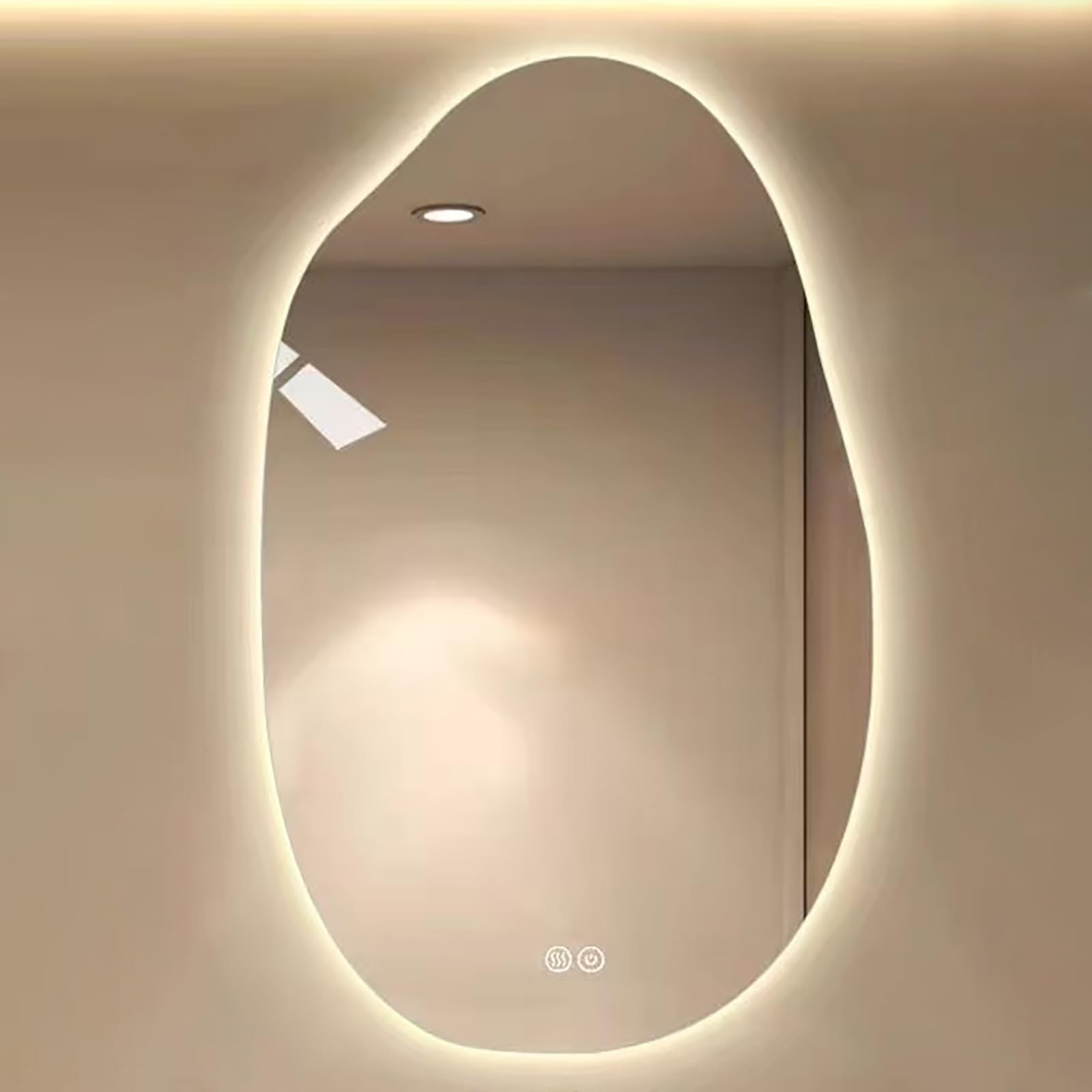 Atwnjkp Irregular Oval LED Bathroom Mirror with 3-Colour Dimmable Backlighting | Wall Mount Vanity Mirror with Anti-fog for Makeup, Hallway & Living Room - 50x80cm(19.7x31.5in)