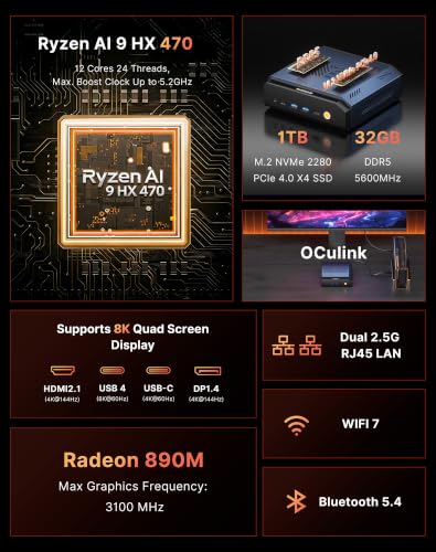 Image of BOSGAME AI Mini PC with Ryzen AI 9 HX 470, 32GB DDR5 1TB PCIe 4.0 SSD