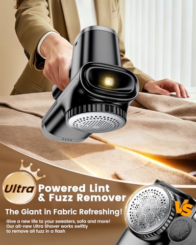 Home Large Lint Remover Fabric Shaver - Rechargeable with LED Display, 3D 6-Blade, 180min Runtime, Large Transparent Bin, Zero Damage for Clothes/Sofa/Bedding - Image 2
