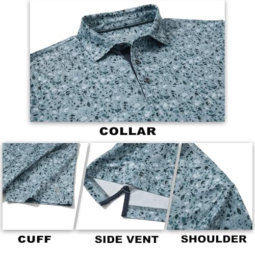 Image of M MAELREG Mens Golf Shirt Short Sleeve Dry Fit Print Moisture Wicking Performance Patterns Collared Polo Shirt