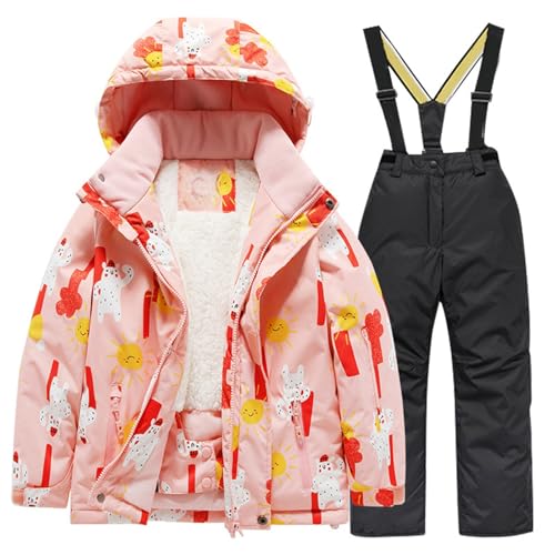Boys Girls Winter Ski Jacket & Pants Set 2-Piece Snowsuit, Kids Thick Warm Hooded Jackets Bib Pants Set Ski Suit Outfit