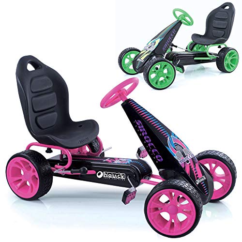 Hauck Sirocco - Racing Go Kart | Pedal Car | Low profile rubber tires | Pedal power auto-clutch free-ride | Adjustable seat - Pink