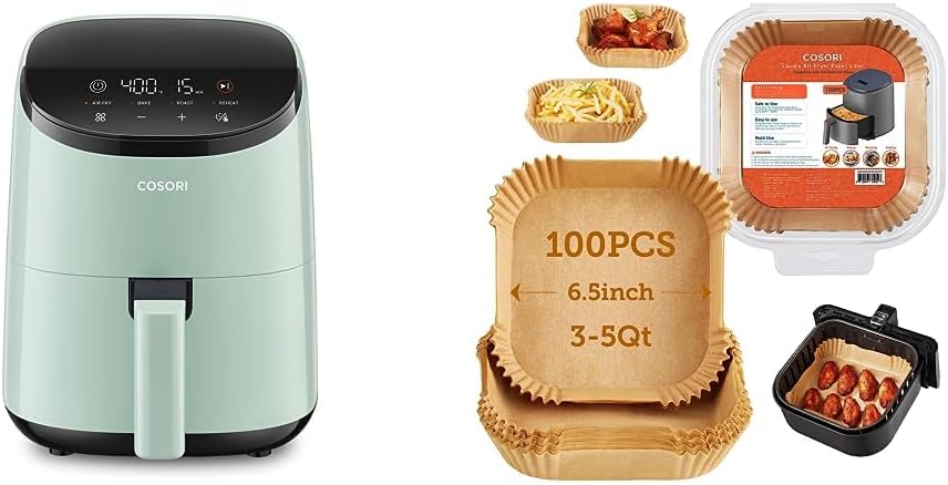 COSORI Small Air Fryer Oven 2.1 Qt, 4-in-1 Mini Airfryer, Bake, Roast, Reheat, Space-saving & Low-noise, Nonstick & Air Fryer Liners, 100 PCS Square Disposable Paper Liners, Non-Stick COSORI Small Air Fryer Oven 2.1 Qt, 4-in-1 Mini Airfryer, Bake, Roast, Reheat, Space-saving & Low-noise, Nonstick & Air Fryer Liners, 100 PCS Square Disposable Paper Liners, Non-Stick