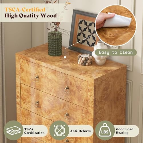 Image of AMERLIFE 3-Piece Mid-Century Bedroom Set, 2 Nightstands & 5-Drawer Dressers