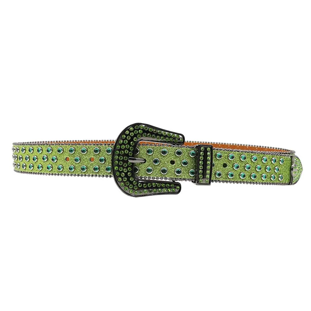 Cinturón de piel suave con diamantes de imitación para mujer, unisex