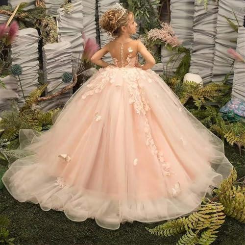 3D Butterfly Applique Flower Girl Dresses Tulle Pageant Dress for Girls Princess Ball Gown First Communion Dress2