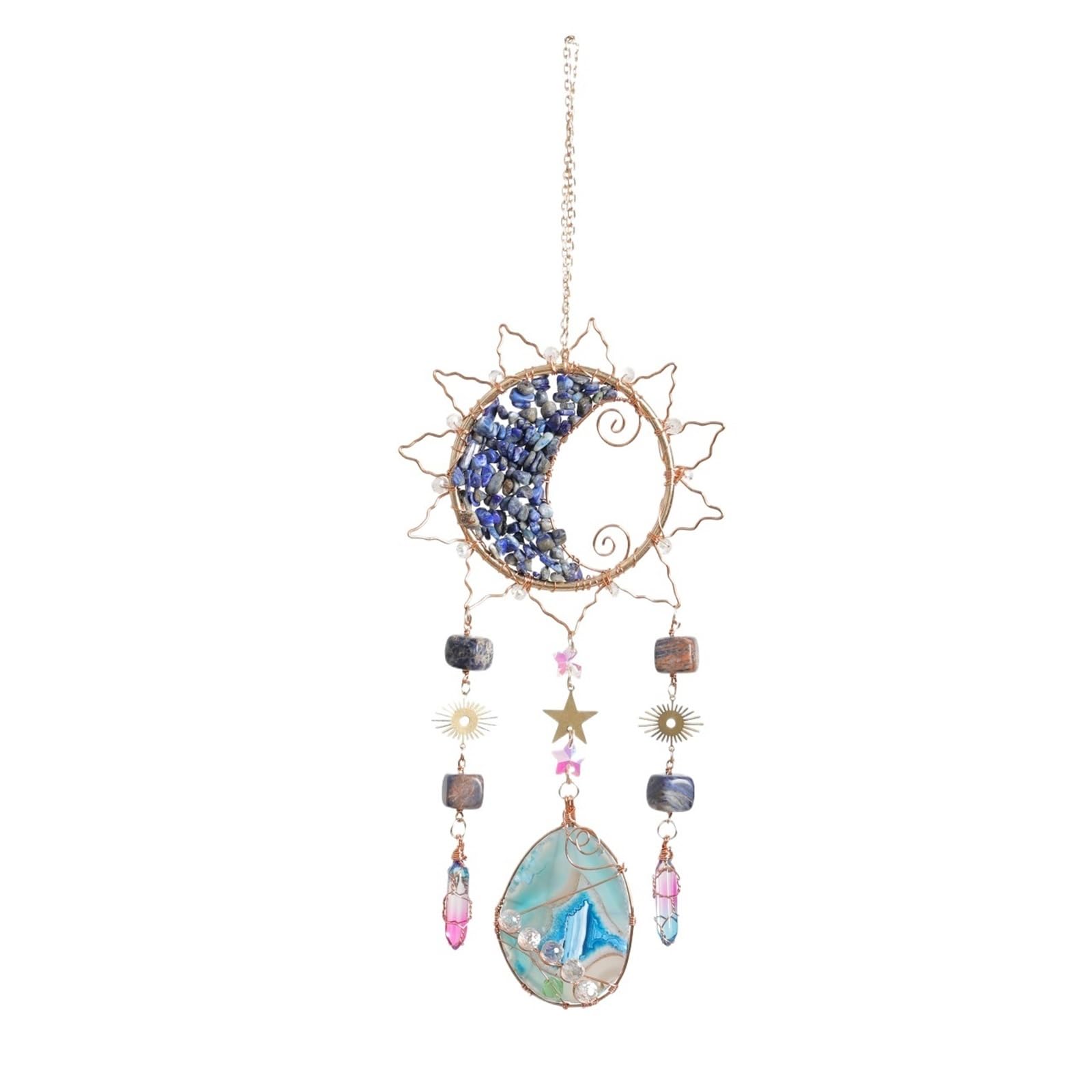 Wind Chimes Crystal Wind Chime Sun Moon Catcher Pendant Dream Rainbow Hanging Drop Home Garden Decor Decoration(Blue)