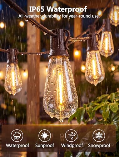 Image of 20FT ST40 LED Outdoor String Lights, Vintage Edison Patio Lights with 22 Shatterproof Bulbs, Waterproof Hanging Outdoor Lights for Backyard Porch Deck Bistro Garden, Warm White 2700K, Brown Wire