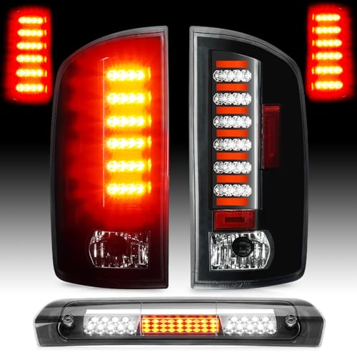 Cenfeild LED Tail Light Assembly + 3rd Third Brake Cargo Lamp Compatible with Dodge Ram 1500 2002-2006 for Dodge Ram 2500 3500 Pickup 2003-2006 Rear Taillight Clear Lens 3 Pcs