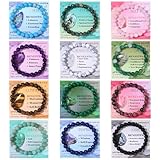 FIRAZIO 12Pcs Natural Stone Beaded Bracelets for Women Men Semi-Precious Gemstones Bracelets Crystal Bracelet Unisex Adjustable Stretch Bracelets (8MM)