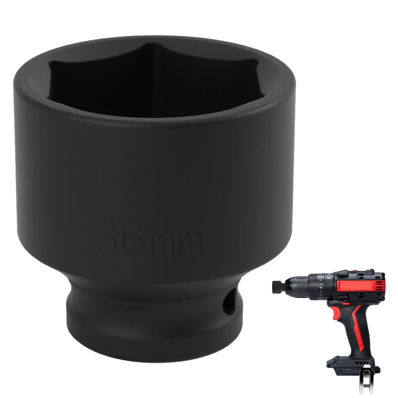 36mm 1/2" Drive Deep Impact Socket, 6-Point Chrome Molybdenum Steel Axle Nut Socket, 36mm Impact Sleeve for Axle Nut Removal, Suitable for Impact Wrench Ratchet and Breaker Bar for Automotive Repair