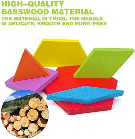 RHYOCIYE 155 Pcs Wooden Jigsaw Puzzle Tangram Pattern Blocks Geometric Shape Puzzle, Montessori Color Sorting Stacking Toys, Early Educational Brain Teaser Toy for Kids 4 51gvwhP2DCL. AC