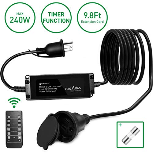 Outdoor Dimmer, 240W String Light Dimmer, Wireless RF Smart Plug-in Outdoor Dimmer Switch
