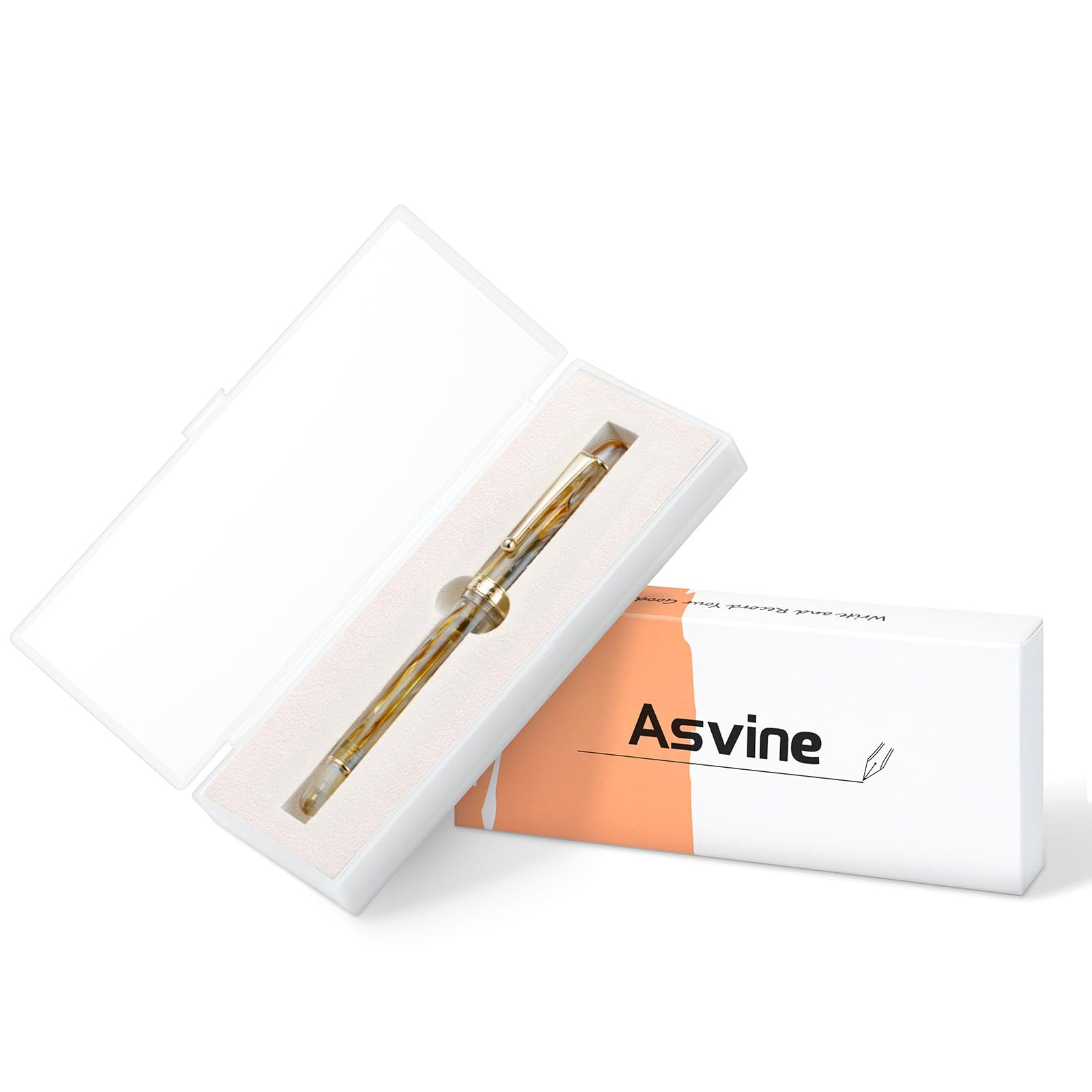 Asvine V126 Vacuum Filling Fountain Pen, Brown Swirl Acrylic Stub Nib 1.1mm Calligraphy Art Drawing with Case Set - Image 4