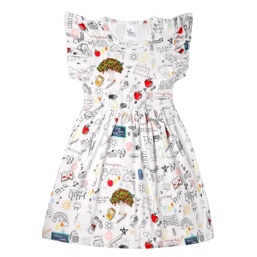 Toddler Little Girls Back to School Dress Flutter Sleeve Swing First Day of School Dress Summer Outfit 3-8 Years